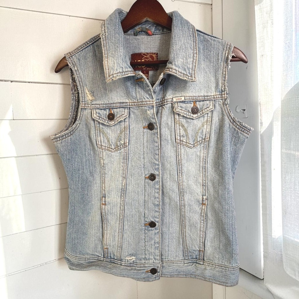 Vintage Denim Vest Hollister L Light Blue Distressed HCO Jean Trucker Jacket
